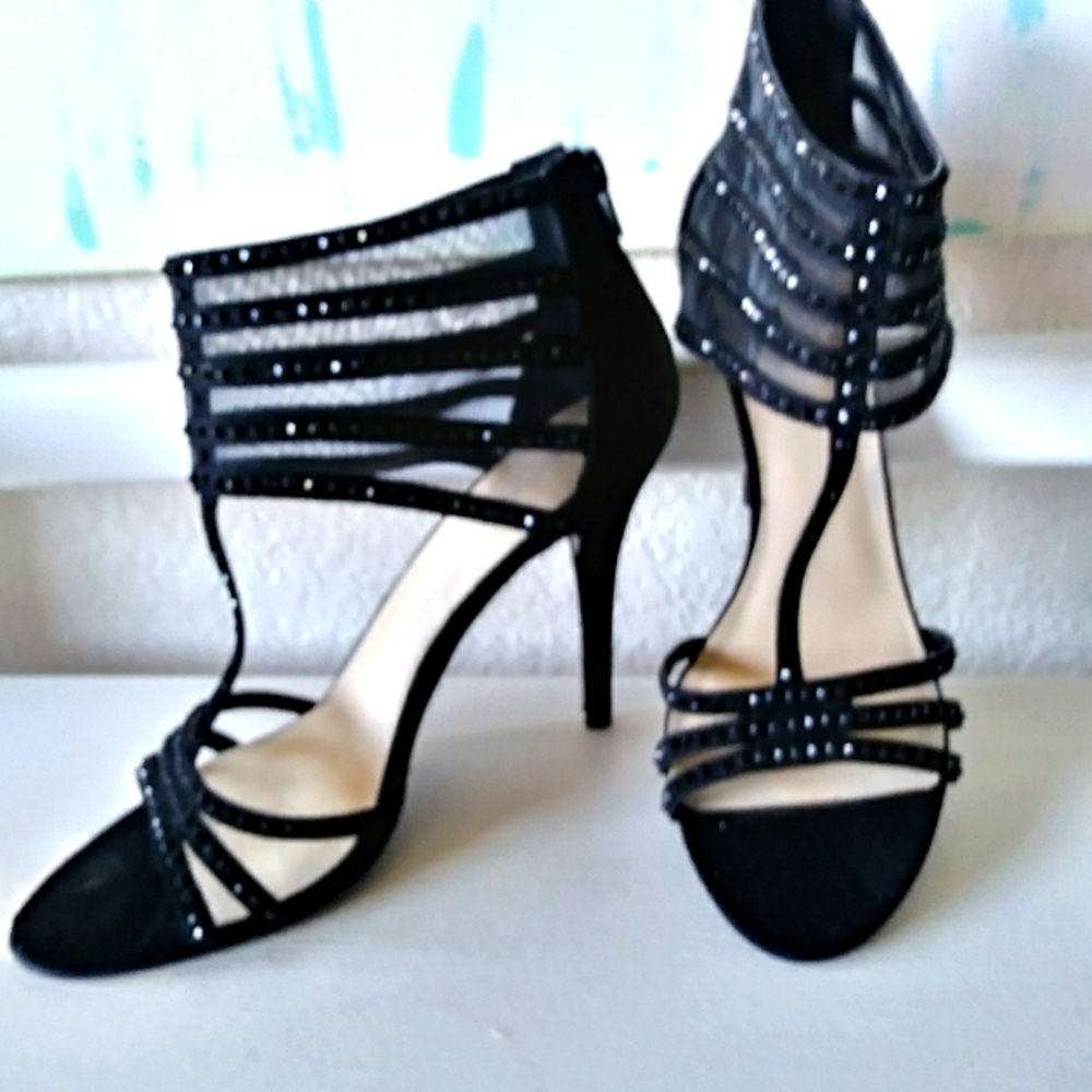 NINE WEST ALDERSON BLACK GLADIATOR HIGH HEELS